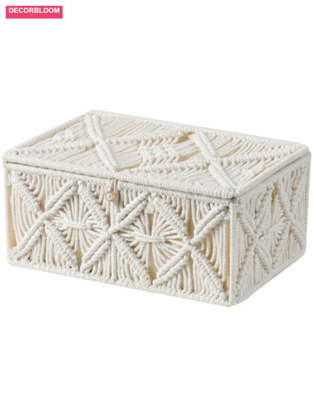 Handwoven Macrame Storage Basket with Lid Cotton Rope Boho Organizer